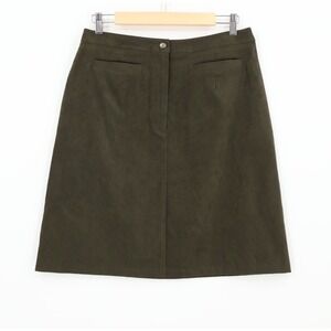Olive Green Faux Suede Skirt Office Siren Pockets Preppy Academia Size 12
